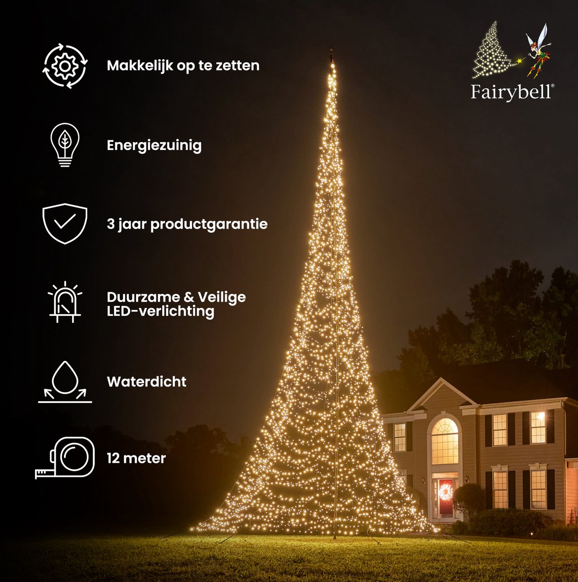 Fairybell 12m Kerstboom met 4000 LED – Warm Wit – Buitenverlichting