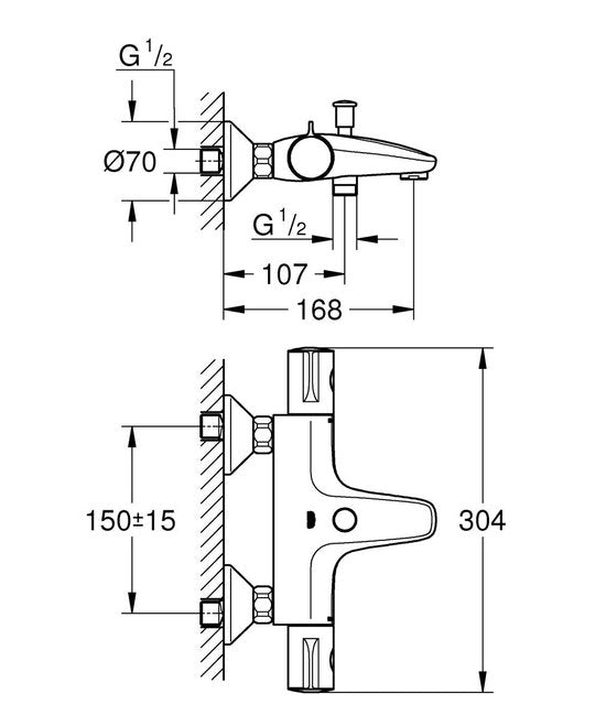 GROHE Grohtherm 800 Robinet de bain thermostatique - 15 cm