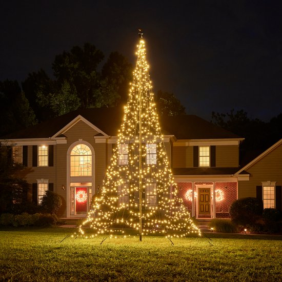 Fairybell® Vlaggenmast Kerstboom 6 Meter – 1200 LED Warm Wit – Buitenverlichting
