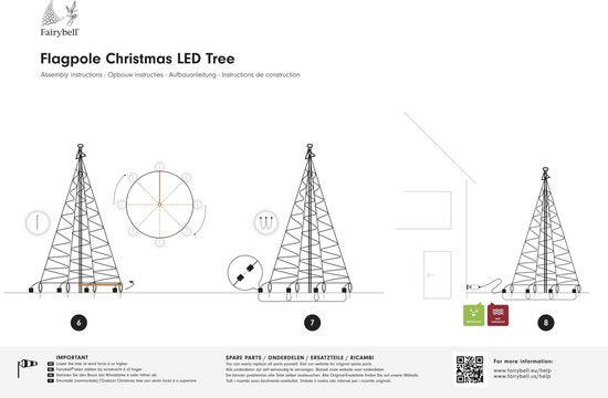 Fairybell® Vlaggenmast Kerstboom 6 Meter – 1200 LED Warm Wit – Buitenverlichting