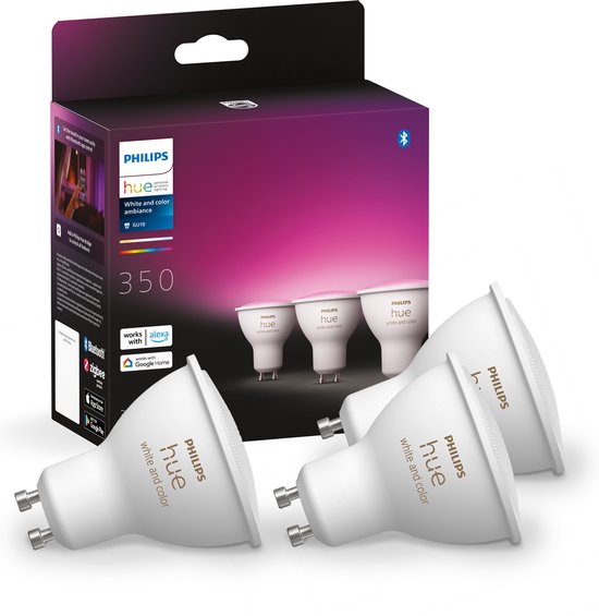 Philips Hue Slimme Lichtbron GU10 Spot - wit en gekleurd licht - 3-pack