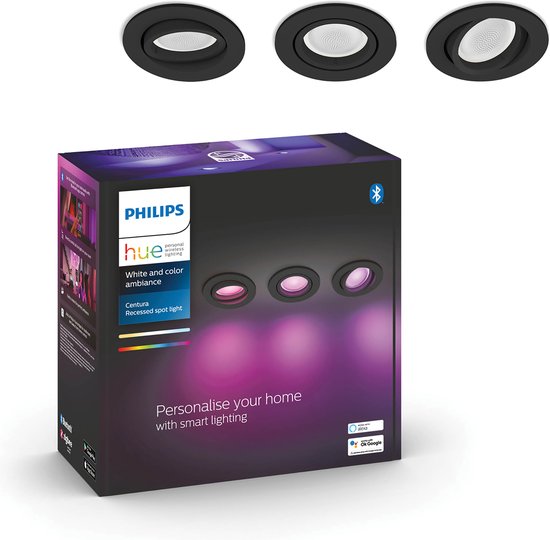 Philips Hue Centura holofote embutido - Branco e Color Ambiance - pacote com 3 - preto - redondo - Bluetooth