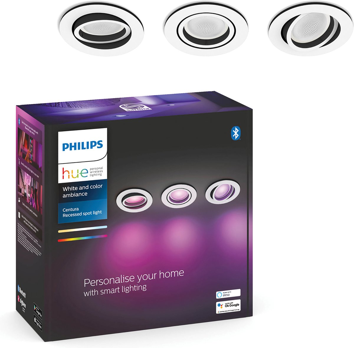 Philips Hue Centura Einbaustrahler - weiß und farbig weiß - 3er Pack - weiß - rund