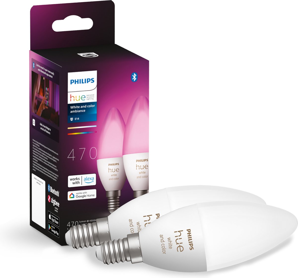 Philips Hue Candle Light Source E14 Duo - luz branca e colorida - 5,2 W - Bluetooth - 2 peças