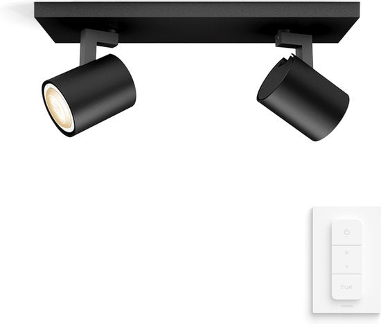 Philips Hue Runner holofote de superfície - luz branca quente a fria - 2 focos - preto - 1 interruptor dimmer - GU10
