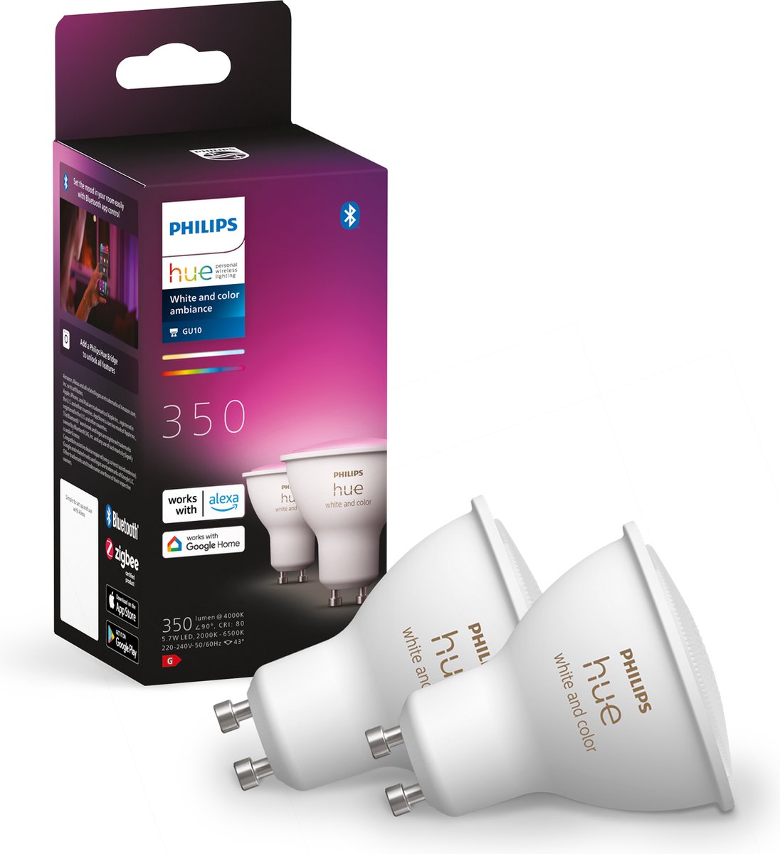Philips Hue White & Color Ambiance GU10 - pacote com 2 | Holofote LED inteligente