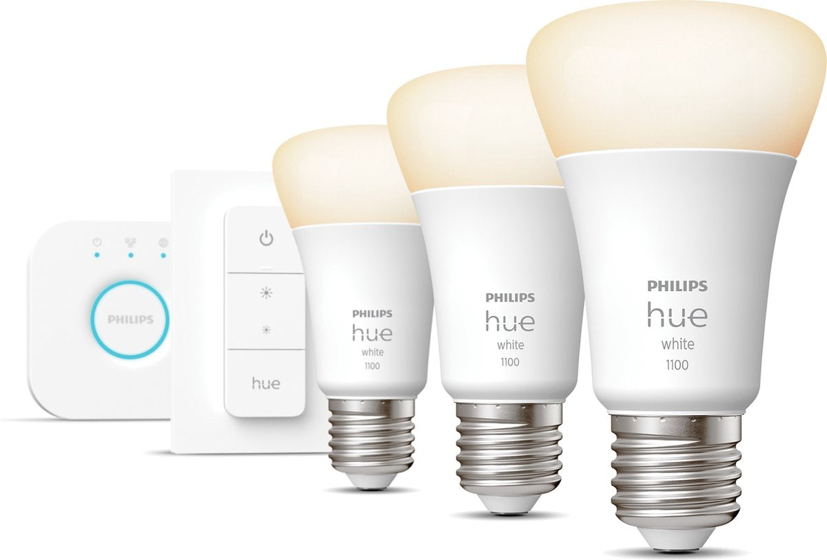 Kit inicial Philips Hue - Branco - 3 lâmpadas - E27 - 1100lm - 1 interruptor dimmer
