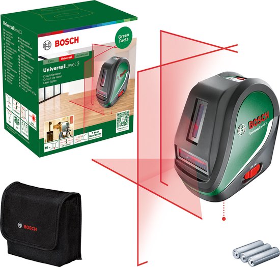 Bosch UniversalLevel 3 - Kreuzlinienlaser - Lotpunkt oben und unten - Inkl. Batterien - Aufbewahrungskoffer