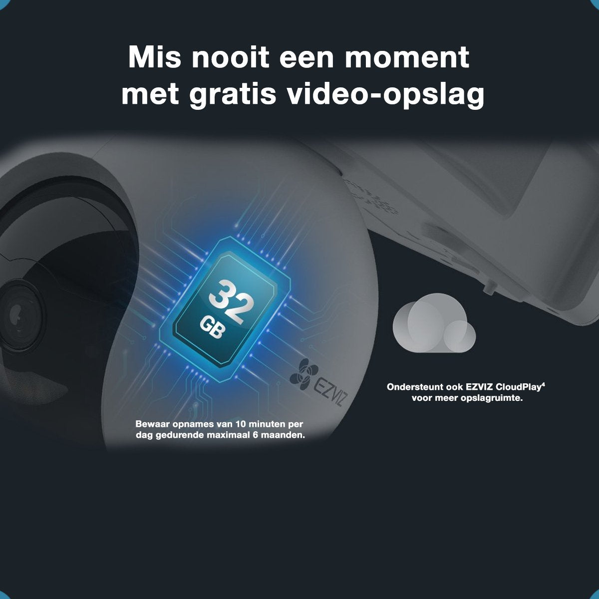 Ezviz HB8 2K+ Caméra de sécurité - Caméra autonome sur batterie - Caméra d'extérieur - Pan/Tilt Zoom - 2K - Auto tracking - Wifi - Blanc