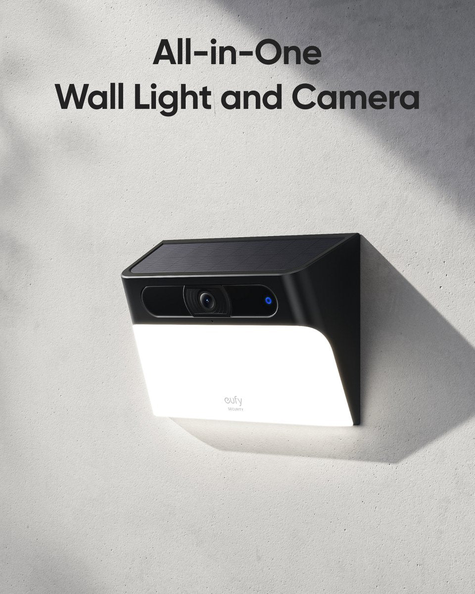 eufy Security S120 Caméra de sécurité avec lampe et panneau solaire - Résolution 2K - Vision nocturne couleur - IP65