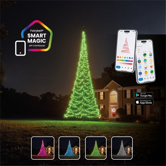 Fairybell® Smart Magic Vlaggenmast Kerstboom 8 m – 1.536 LED RGBW (App-bediening)