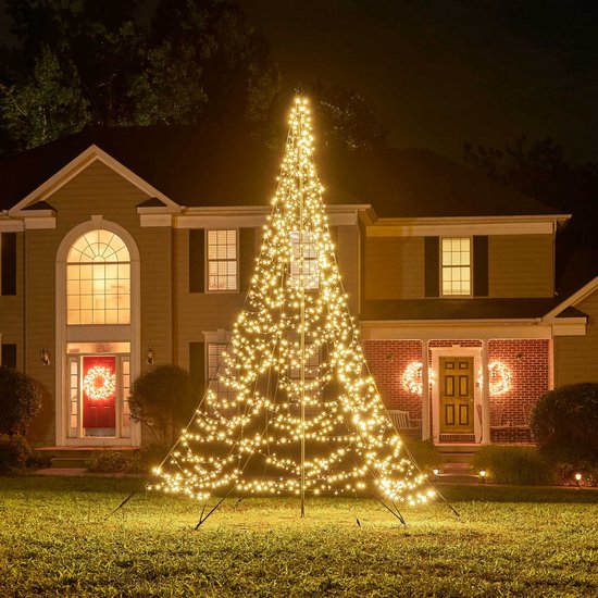 Fairybell® Vlaggenmast Kerstboom 4m – 1500 LED (Warm Wit & Multicolor)