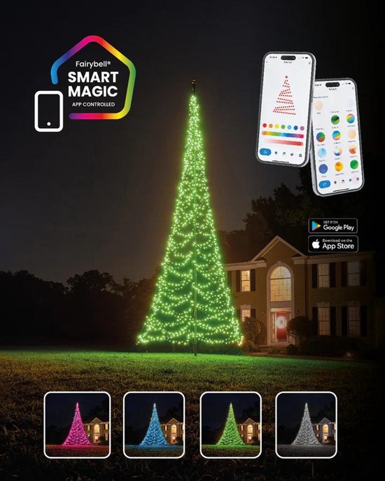 Fairybell® Smart Magic Vlaggenmast Kerstboom 6 m – 1152 LED (RGBW / App-bediening)