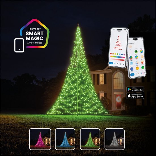 Fairybell® Smart Magic Vlaggenmast Kerstboom 6 m – 1152 LED (RGBW / App-bediening)