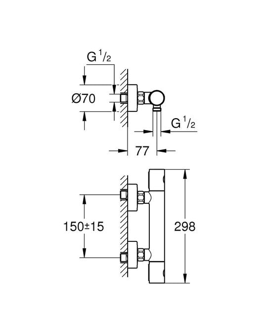 GROHE Grohtherm 1000 Cosmopolitan M - Thermostatische Brausebatterie (SuperSteel)