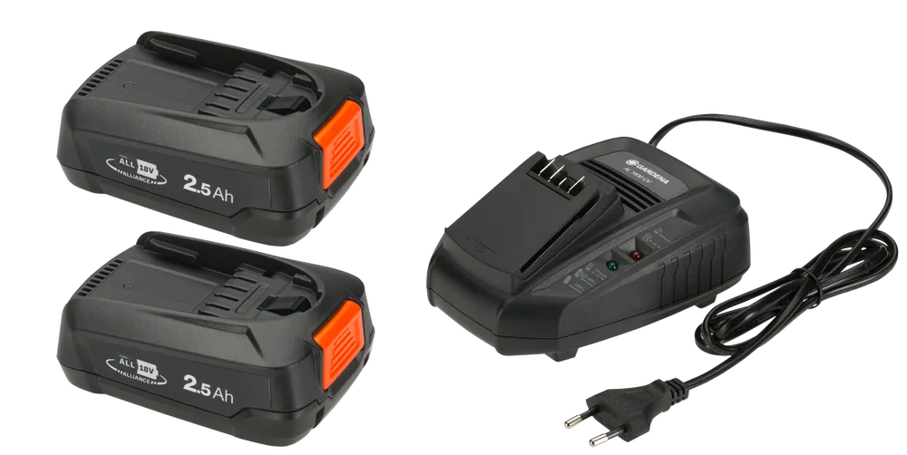 Gardena Starterpaket - 2 x Akku P4A PBA 18V/45 (2,5Ah) + Schnellladegerät AL 1830 CV