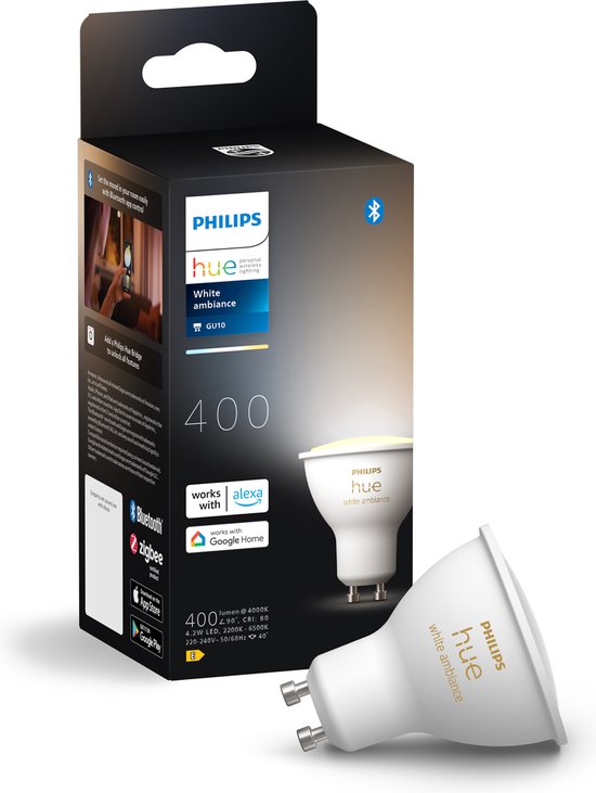Philips Hue Spot -Source de lumière intelligente- Ambiance blanche- 1 pack - GU10