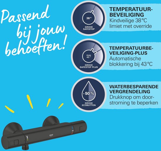 GROHE Precision Start Thermostat-Brausebatterie in Mattschwarz