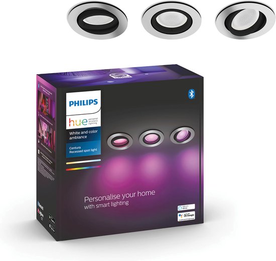 Philips Hue Centura Inbouwspot – Set van 3 (Aluminium, White and Color Ambiance, GU10, 5.7W)