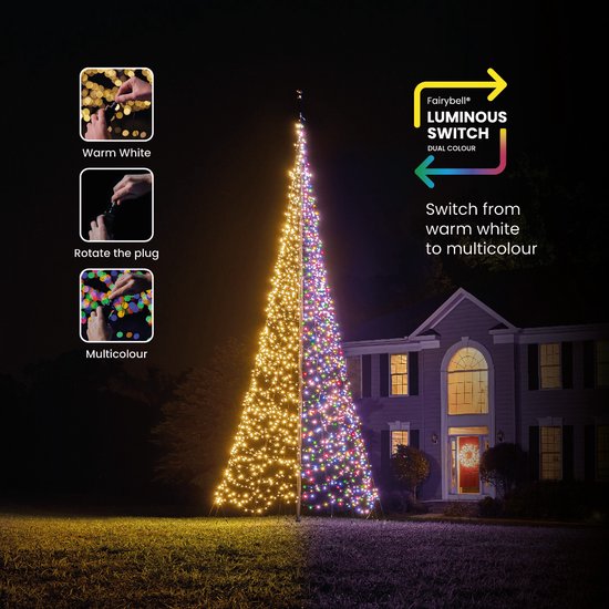 Fairybell Luminous Switch 6 m – 2.000 LED’s – Vlaggenmast Kerstboom Buitenverlichting