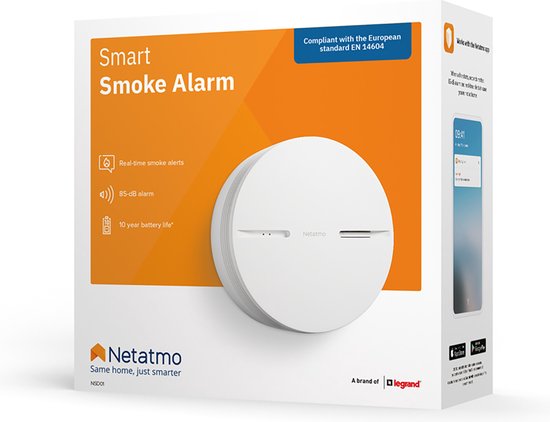 Detector de fumaça inteligente Netatmo com WiFi - Detector de fumaça inteligente