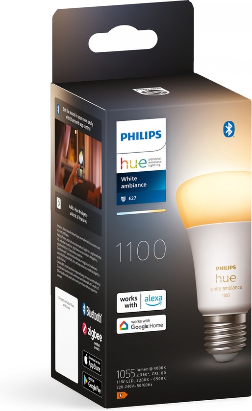 Philips Hue lampe standard E27 Source lumineuse - lumière blanche chaude à froide - 1 lot - 1100lm - Bluetooth