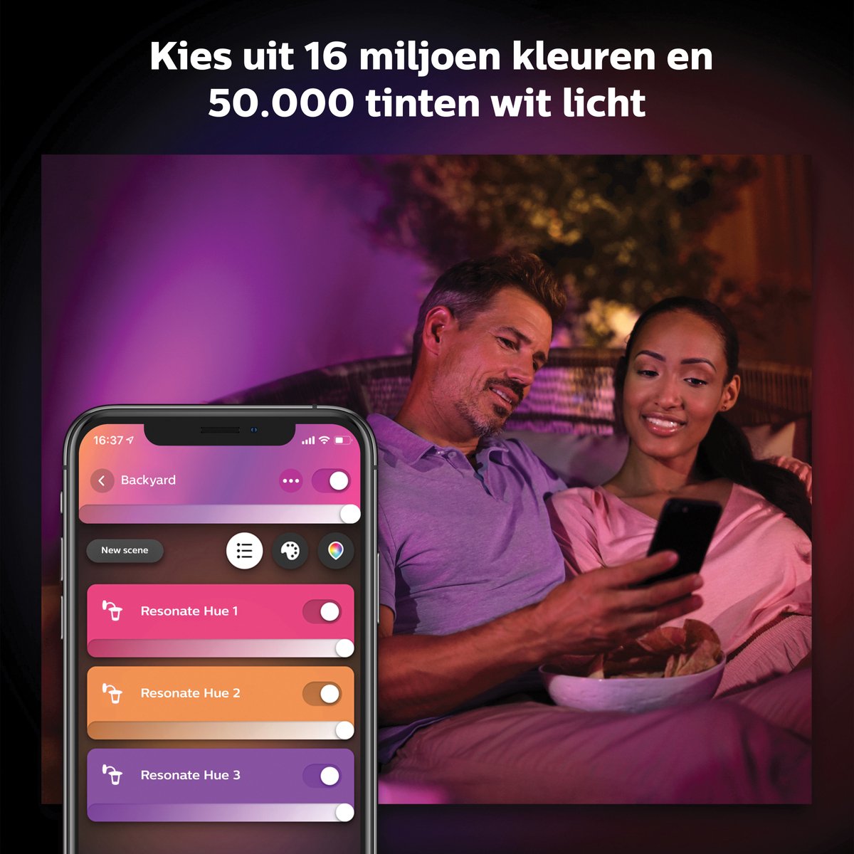 Luminária de parede Philips Hue Resonate - luz branca e colorida - preta