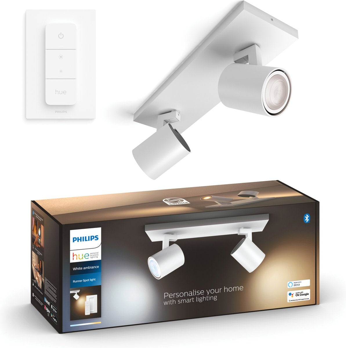 Philips Hue Runner spot de surface - lumière blanche chaude à froide - 2 points - blanc - 1 variateur de lumière