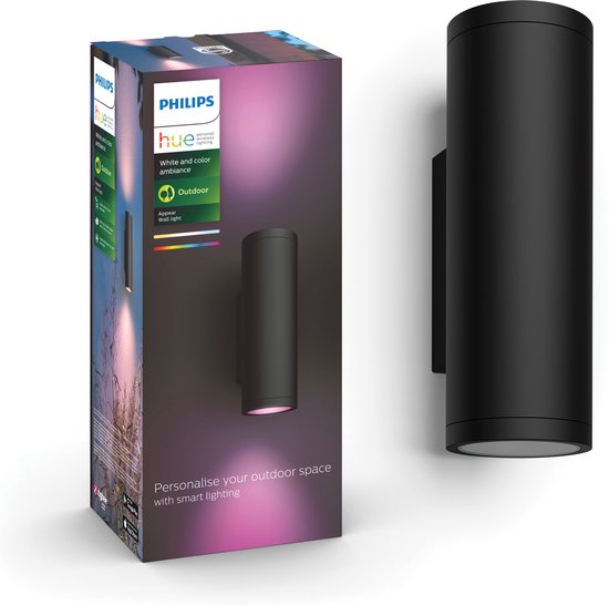 Luminária de parede Philips Hue Appear - luz branca e colorida - preta