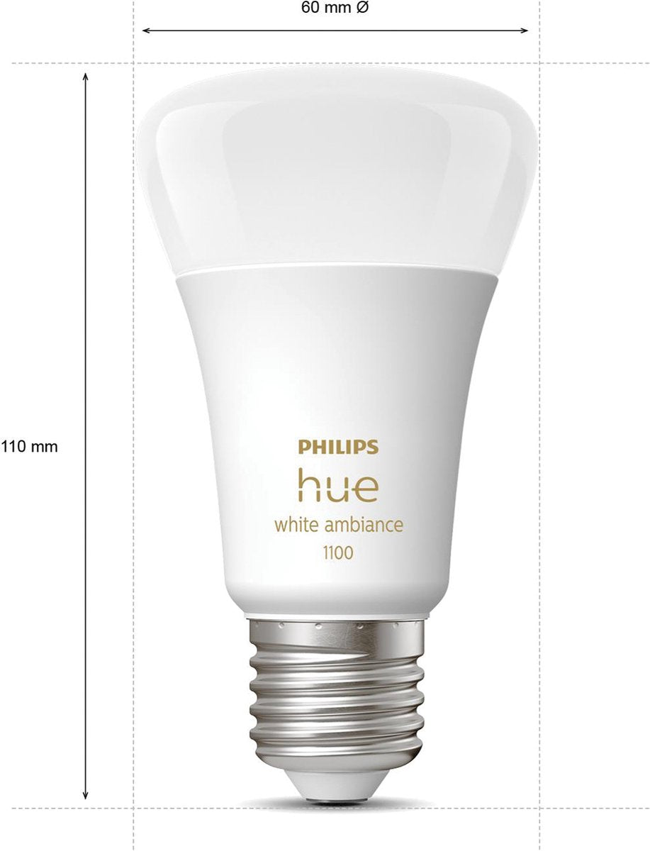 Kit de démarrage Philips Hue - White Ambiance - 3 ampoules - E27 - 1100lm - 1 variateur de lumière