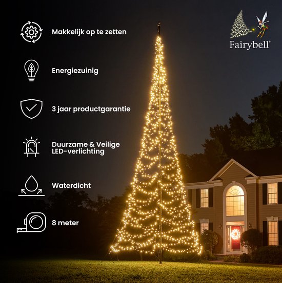 Fairybell Smart Magic Vlaggenmast Kerstboom – 8 m – 1500 LED