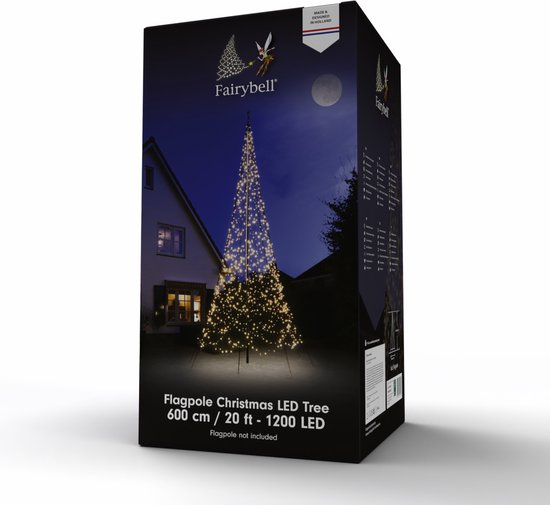 Fairybell Flagpole Kerstboom 10 m – 2.000 Warm-witte LED’s – Buitenverlichting (excl. mast)
