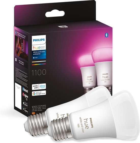 Philips Hue lampe standard - blanche et colorée - lot de 2 - E27 -1100lm