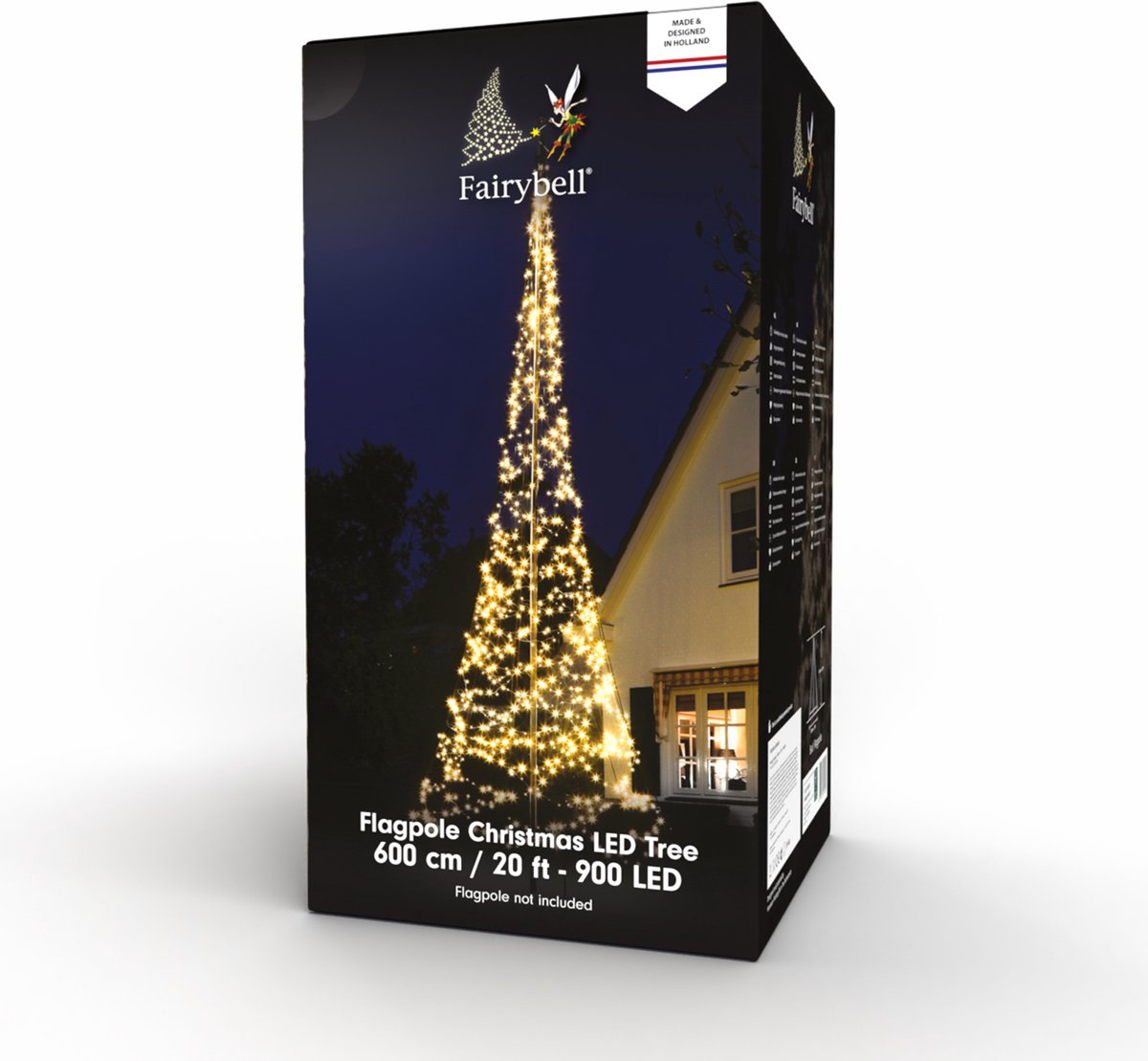 Fairybell® 6 Meter Vlaggenmast Kerstboom – 900 LED Warm Wit – Buitenverlichting