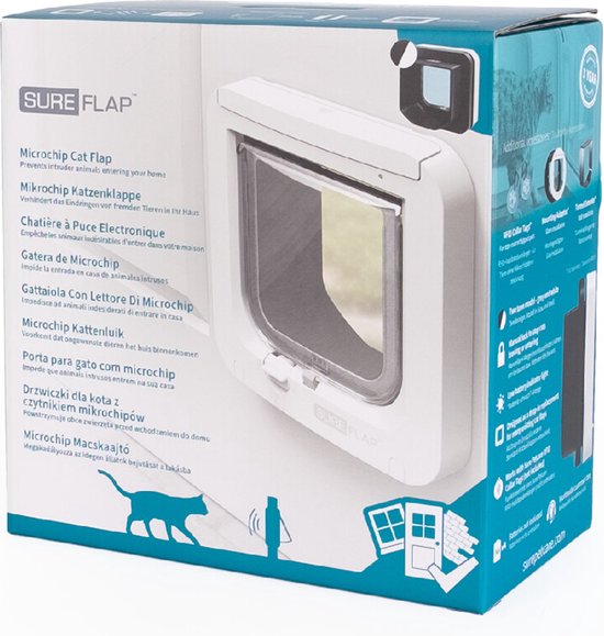 SureFlap Microchip Kattenluik – Grijs/Wit | Automatisch kattenluik met chipherkenning