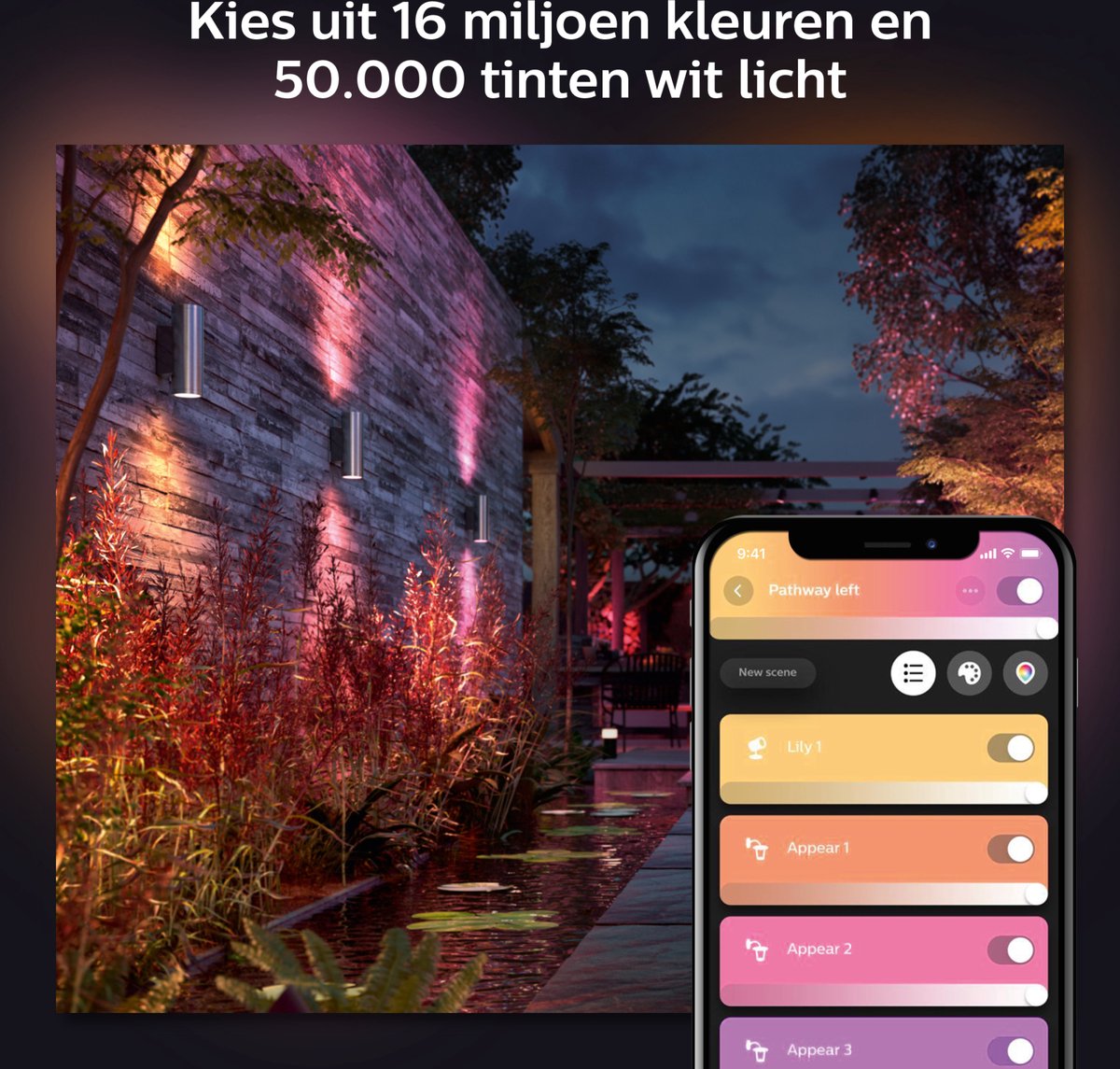 Philips Hue Appear muurlamp - wit en gekleurd licht - roestvrij staal