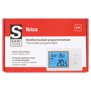 Sanivesk Ibiza Digitale Klokthermostaat – Programmeerbaar – Wit – 2x AAA