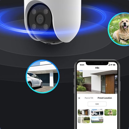 Ezviz H8C Beveiligingscamera - 2K - Pan/Tilt Zoom - Kleur Nachtzicht - 360° - MicroSD Card - Buitencamera - Wit